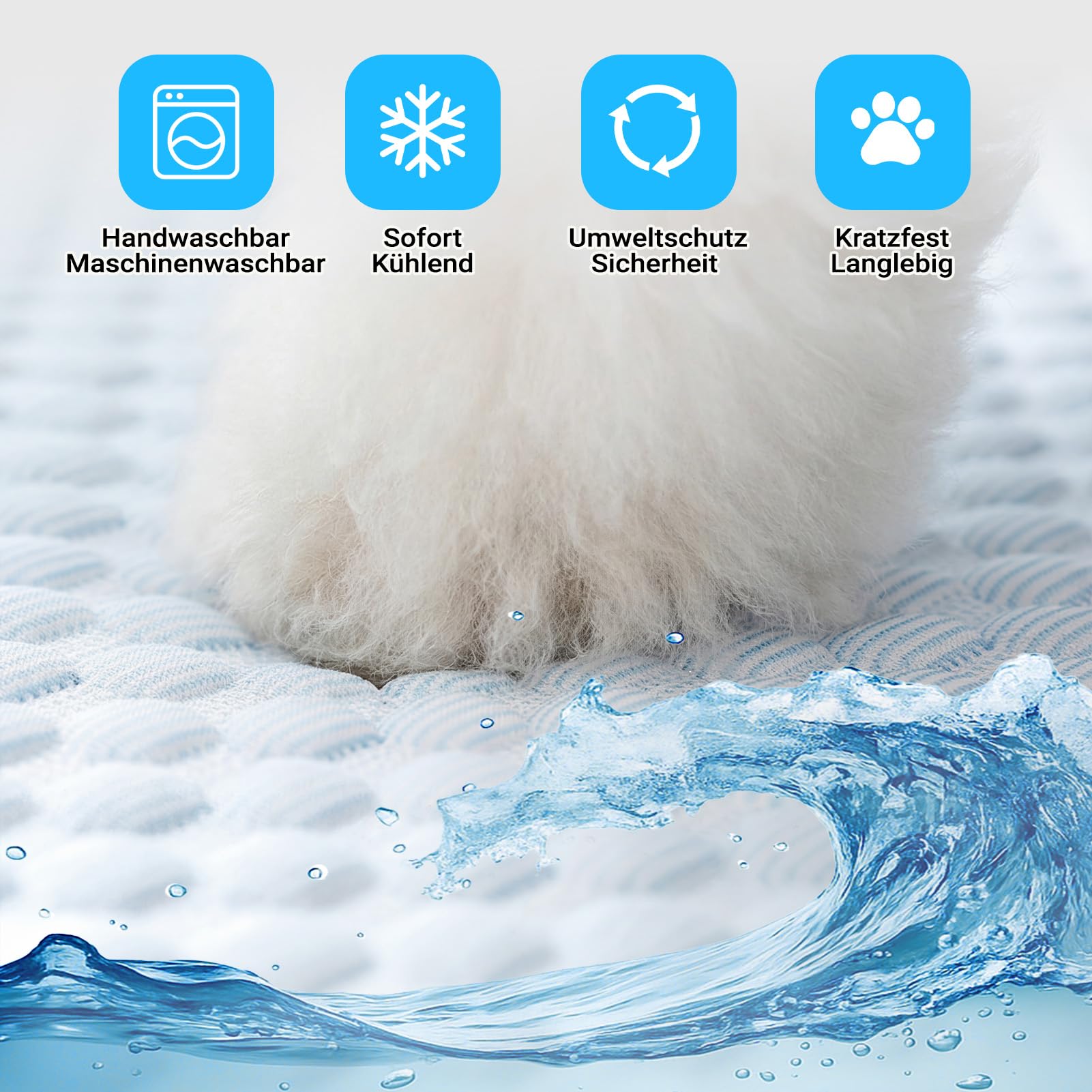 Tapis rafraîchissant pour chien - Tapis de refroidissement auto-rafraîchissant - Tapis de couchage et meubles pour chien - Lavable - Pour l'intérieur, l'extérieur et la voiture (100 x 75 bleu)