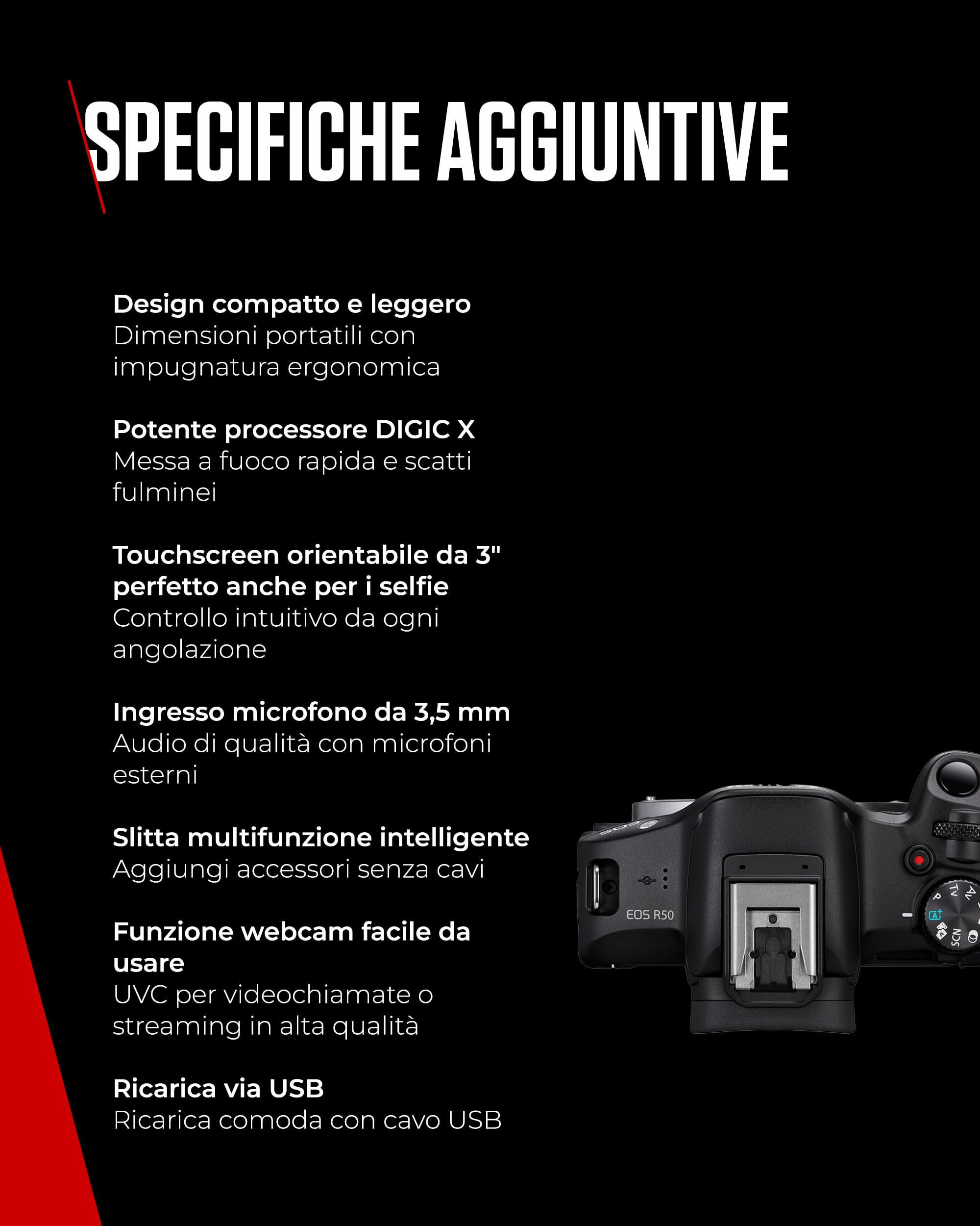 Canon EOS R50 APS-C Mirrorless + RF-S 18-45 f/4,5-6,3 + 2x Batterie (Kit Batteria Aggiuntiva), (24,2 Mp,- Fino a 15fps, DIGIC X, Video 4K UHD Fino 30p, Dual Pixel CMOS Auto Focus II, Disp)