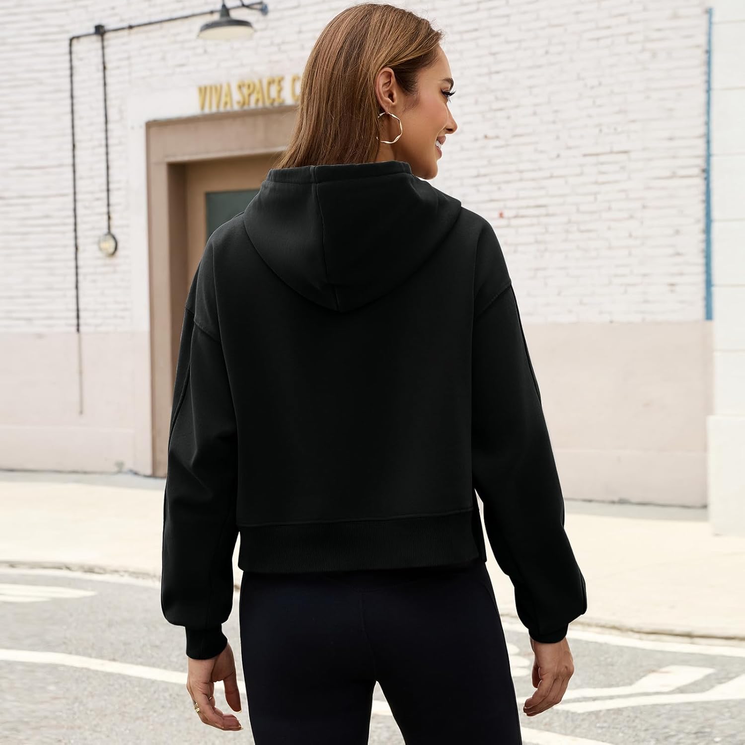 BINTEHGS Plain Vintage Acid Wash Crop Top Hoodie for Women Oversized Cropped Workout Hoodies Solid Gym Hooded Sweatshirts - Image 6