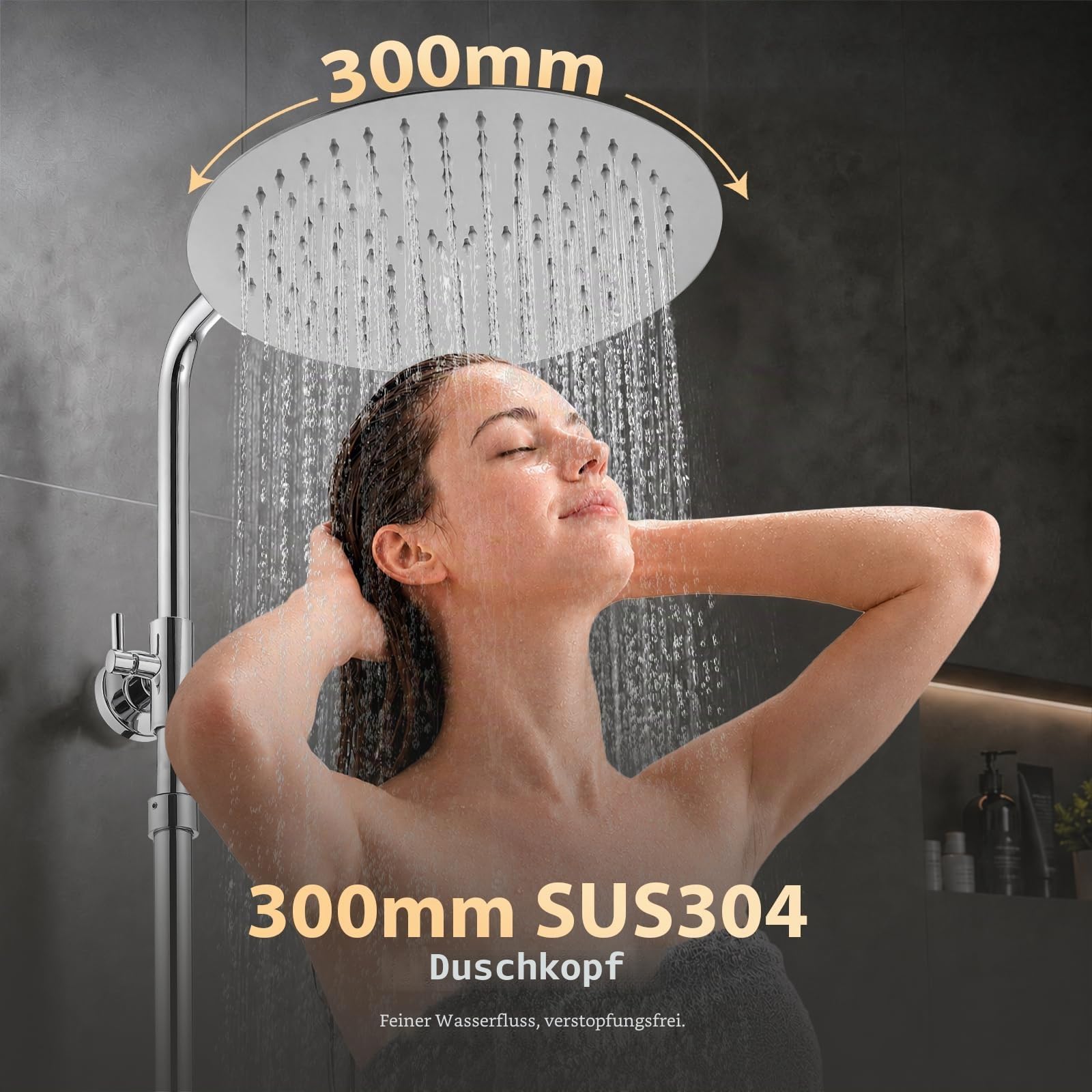 HOMELODY Duschsystem mit Thermostat Chrom, 300 mm Regendusche | 6 Funktionen Handbrause, Duscharmatur Edelstahl Regendusche mit Armatur, Duscharmatur Komplettset