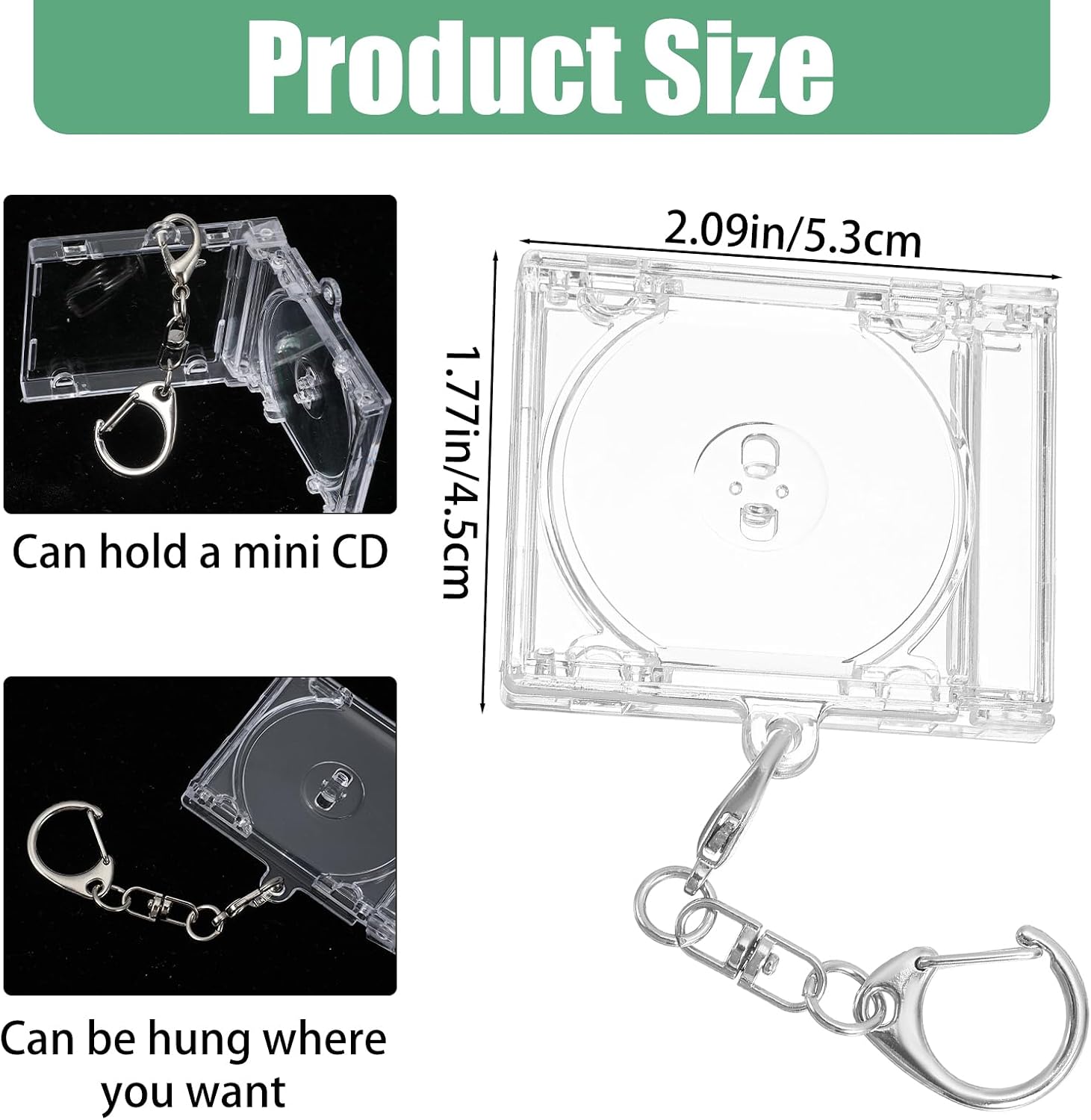 40 Pcs Mini CD Holder Keychain Bulk Album Case Plastic Player Shaped Key Pendant Blank DVD Case Clear CD Jewel Keyring for DIY