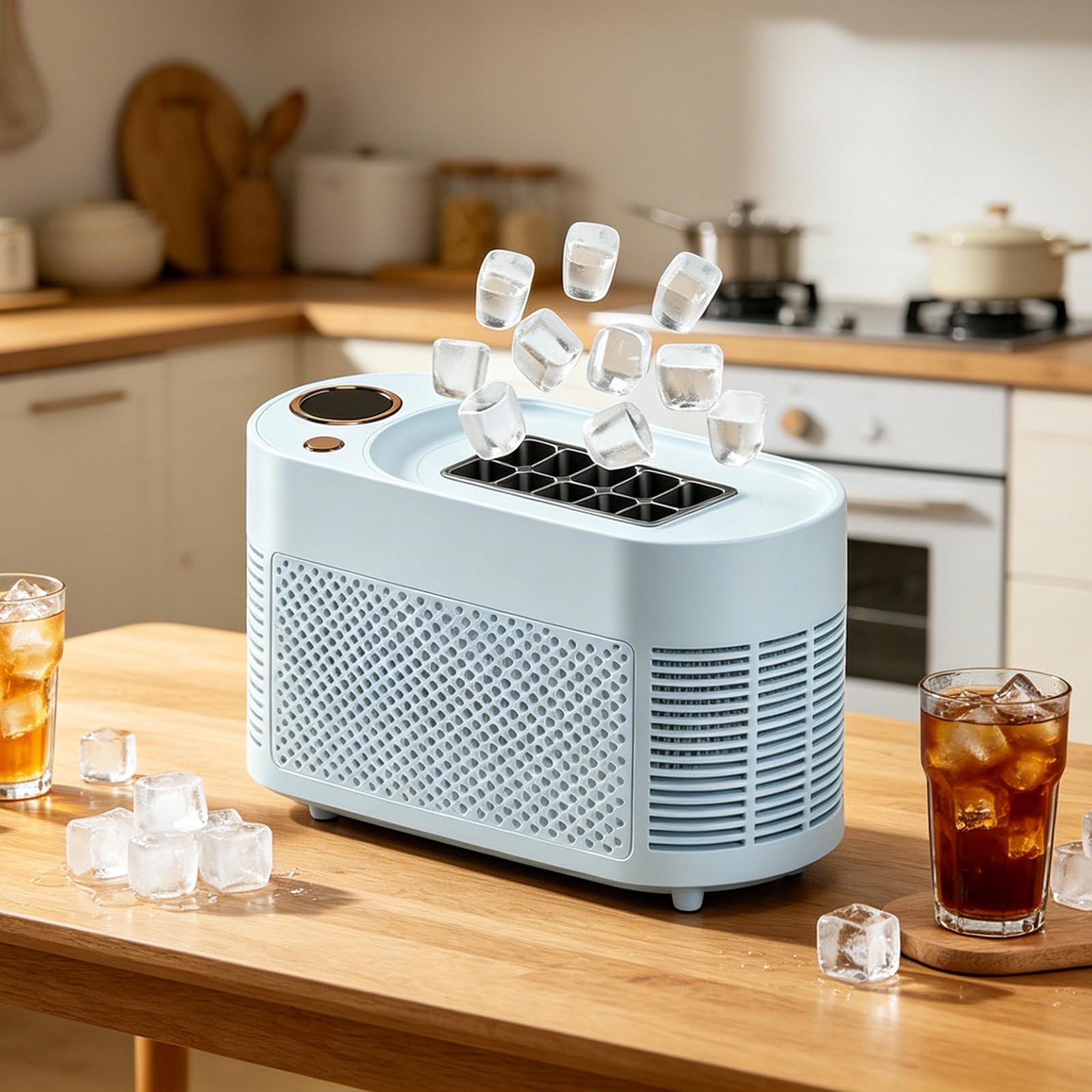 Fabbricatore di Ghiaccio per Barche, Mini Fabbricatore di Ghiaccio Portatile da 12 V per Veicoli con Doppia Alimentazione CA E CC, Produzione di Ghiaccio Rapida in 10-15 Minuti Light-Blue