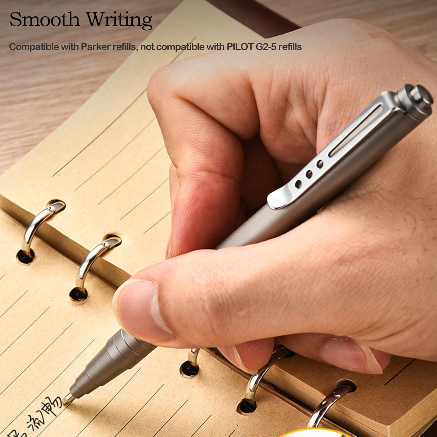 Hamans Titanium Ballpoint Pen Click Push Retractable Press Switch Pen with Clip 5.2" Pocket Size Lightweight Slim Shape for Signature Business School and Work