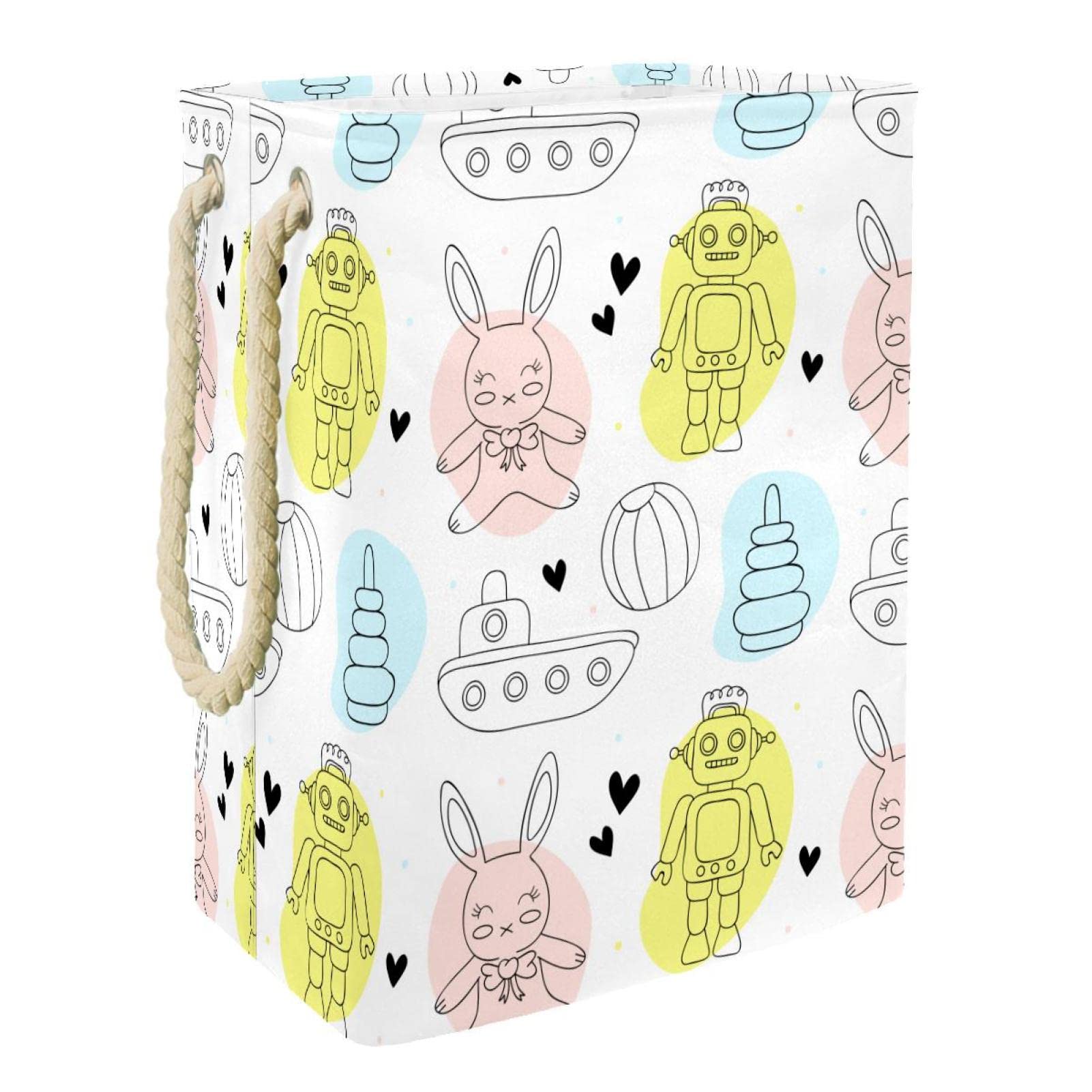 Grand panier à linge personnalisé avec poignées motif lapin pour chambre