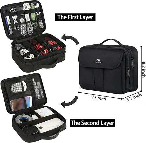 Miniatura 2 de MATEIN Organizador de electrónica, funda impermeable de viaje para accesorios electrónicos, bolsa de almacenamiento portátil de doble capa para