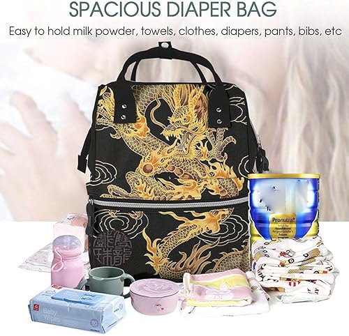 Miniatura 5 de EVANEM Flor amarilla bajo el sol Impreso Bolsa de pañales Mochila de pañales Mochila multifunción impermeable de la momia para el bebé, Dragón