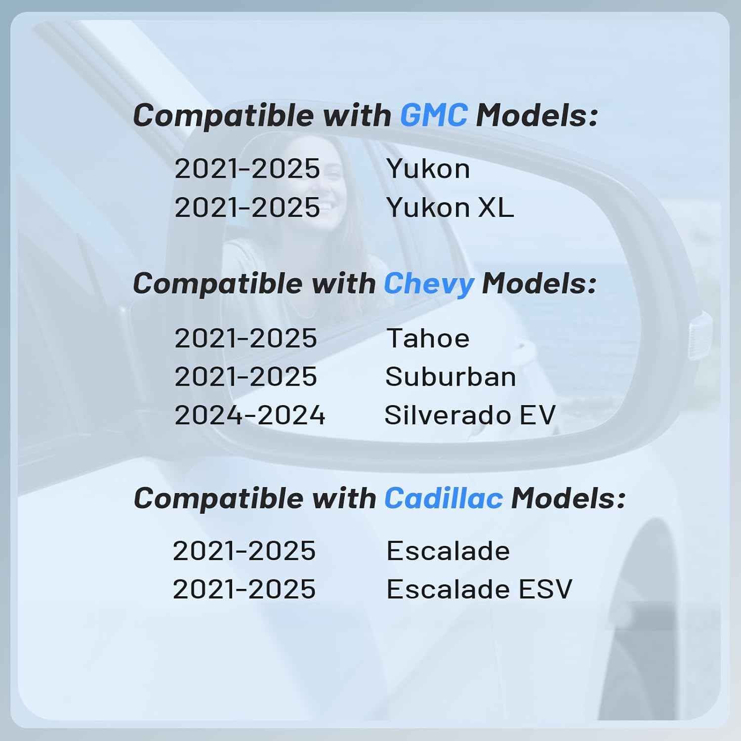 Driver Left Side Mirror Glass - Compatible with Chevy, GMC, Cadillac - Tahoe, Suburban, Yukon, Escalade 2021-2025, with Heated/Blind Spot Detection, without Auto Dimming, Replace# 84642722