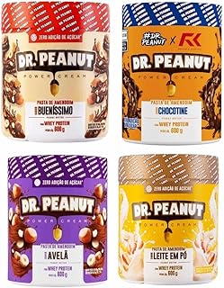 4x Pasta de Amendoim Dr Peanut Avelã,Chocotine,Buenissimo e Leite em Pó 600g Whey Protein