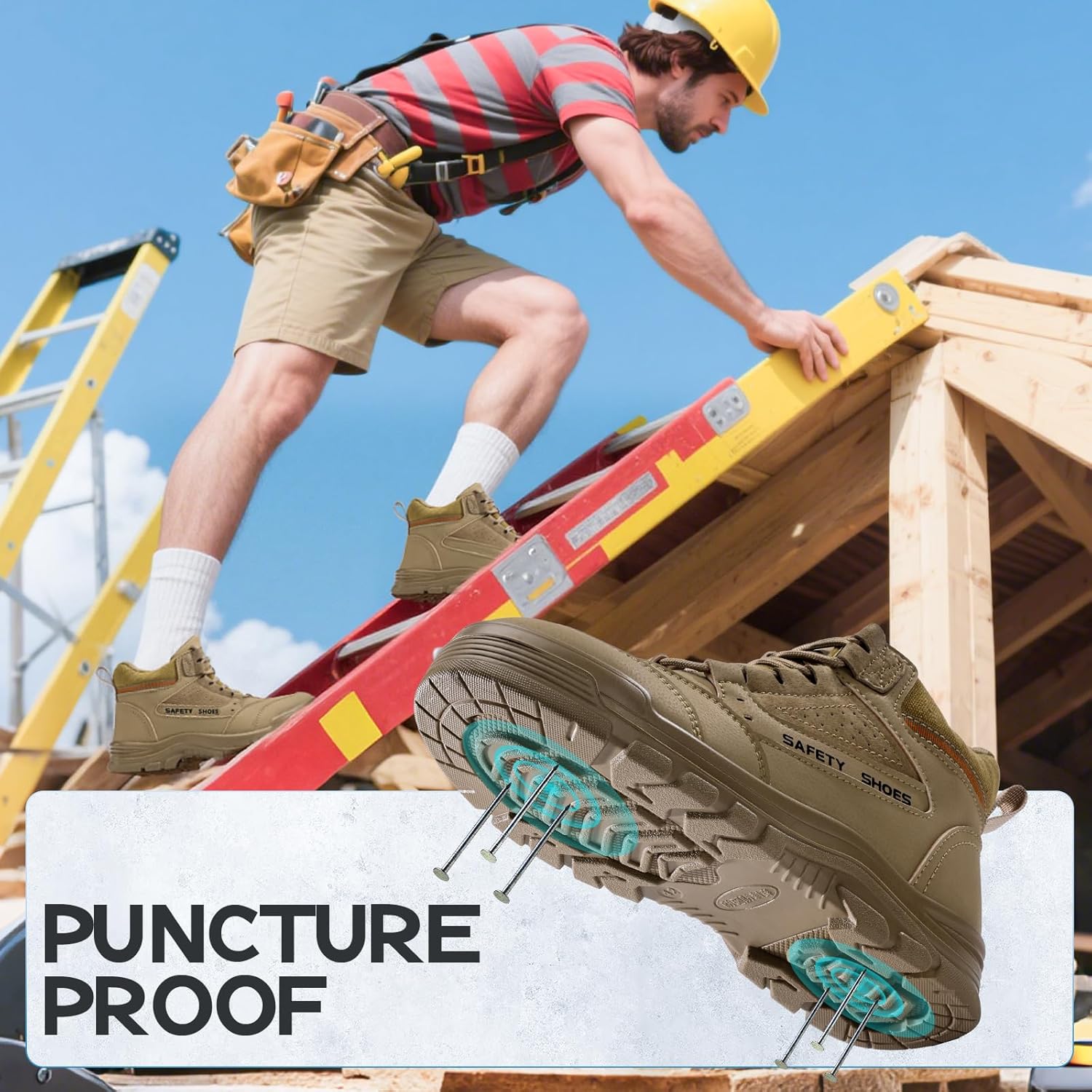 Steel Toe Work Boots for Men - High Top Puncture Resistant Safety Boots - Industrial Boot for Worker - Comfortable Work Boot for Construction - Image 3