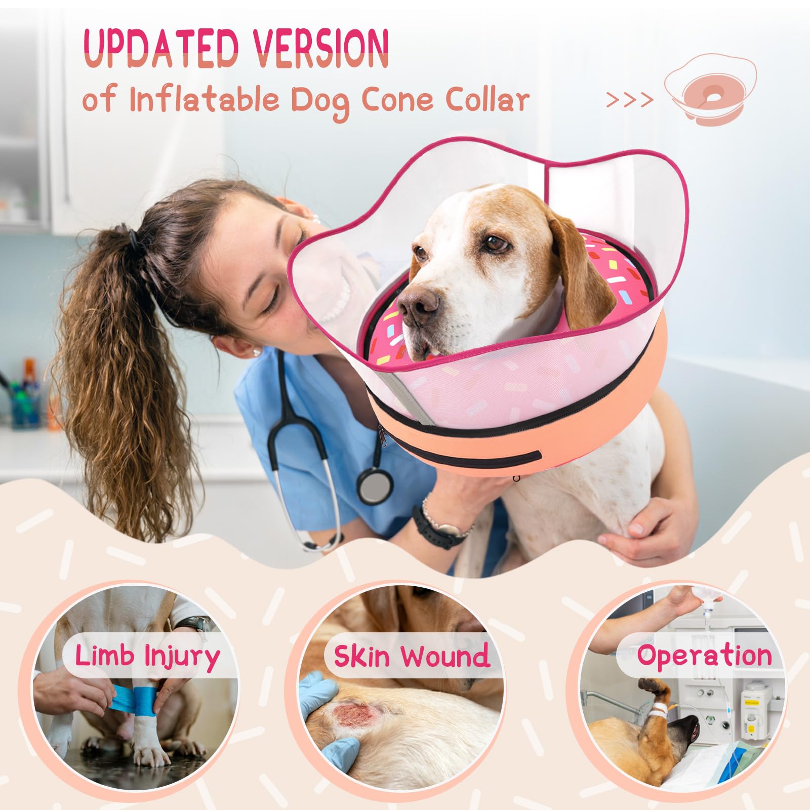 Condition photo showing New/Like New for supet raised inflatable dog cone collar to stop licking, soft dog cone alternative after surgery, doggie neck donut collar for small medium large dogs