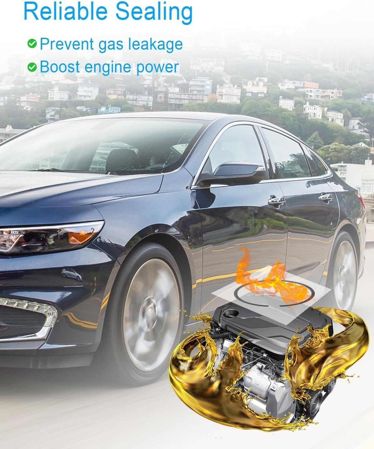 Moly Piston Rings Kit Replace 2M4978 Fit for Chevy GMC LC9 LS4 4.8L 5.3L 1999-2015, 8-Cylinder Piston Ring Set 3.779" 96mm Bore