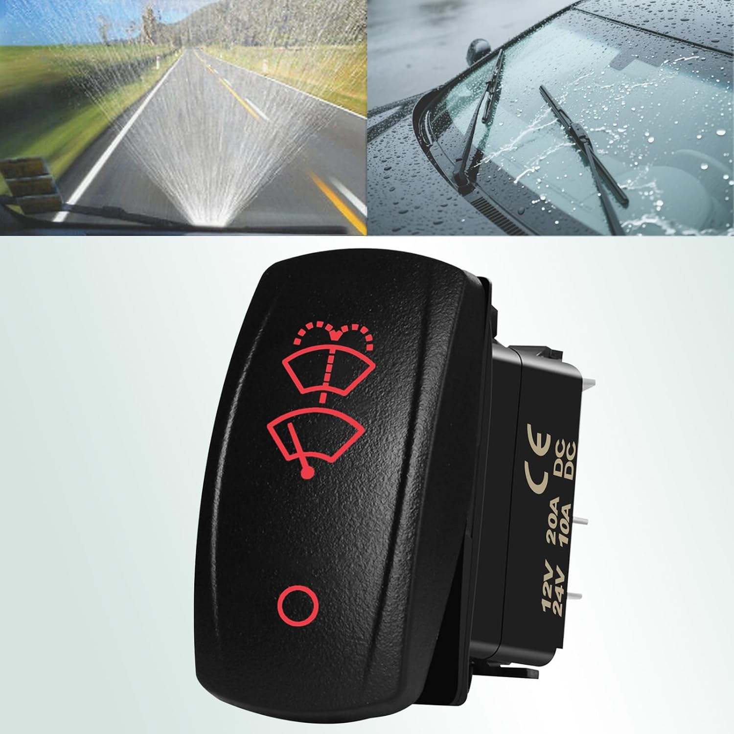 Waterproof Windshield Wiper Washer Rocker Switch with Red LED 6Pin DPDT (ON)-ON-Off 12V for Jeep Polaris RZR Tractors Trucks Boats