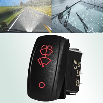 Waterproof Windshield Wiper Washer Rocker Switch with Red LED 6Pin DPDT (ON)-ON-Off 12V for Jeep Polaris RZR Tractors Trucks Boats