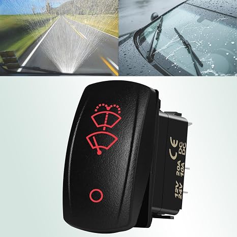 Waterproof Windshield Wiper Washer Rocker Switch with Red LED 6Pin DPDT (ON)-ON-Off 12V for Jeep Polaris RZR Tractors Trucks Boats