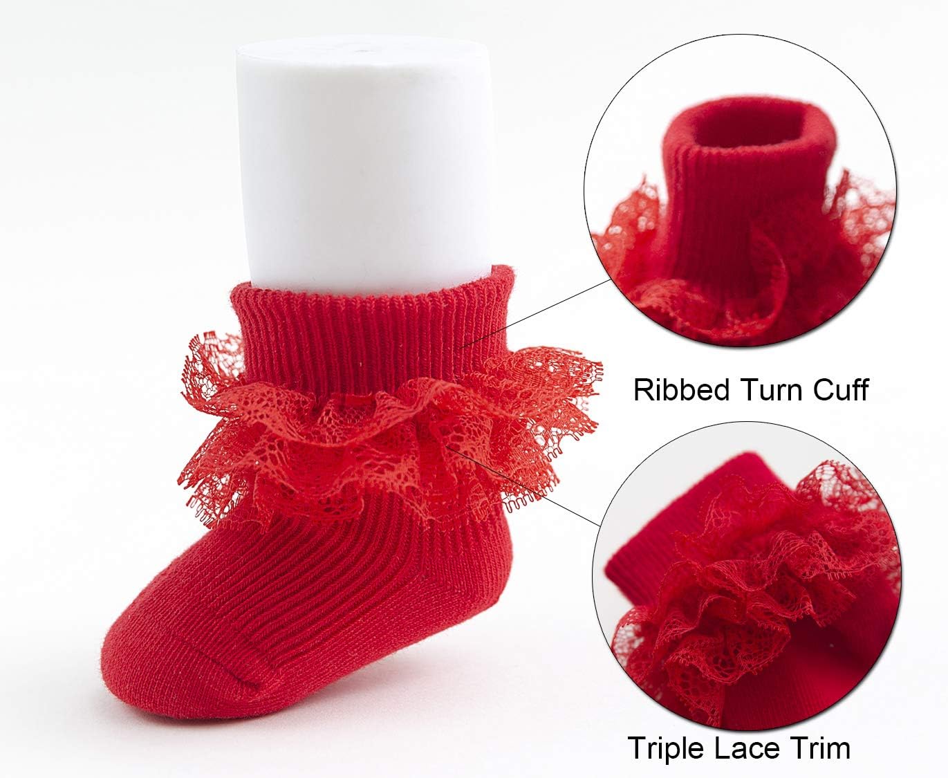 EPEIUS Baby-Girls Eyelet Turn Cuff Ruffle Lace Socks Triple Lace Dressy Socks Newborn/Infants/Toddlers 3/5 Pairs - Image 3