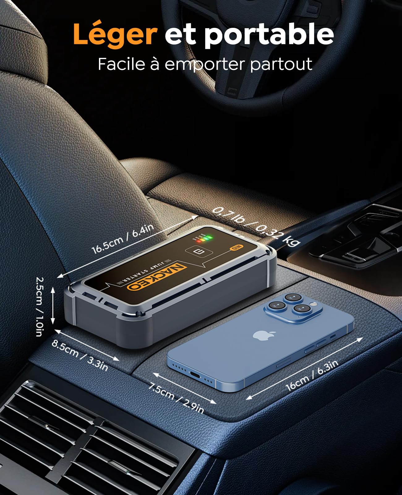 5000A Booster Batterie Voiture, 12V Démarreur Batterie Voiture pour Moteurs Essence Jusqu’à 9L et Diesel Jusqu’à 8,5L, avec Câbles de Démarrage et Lampe LED 500 Lumens, pour SUV, Moto et Tondeuse