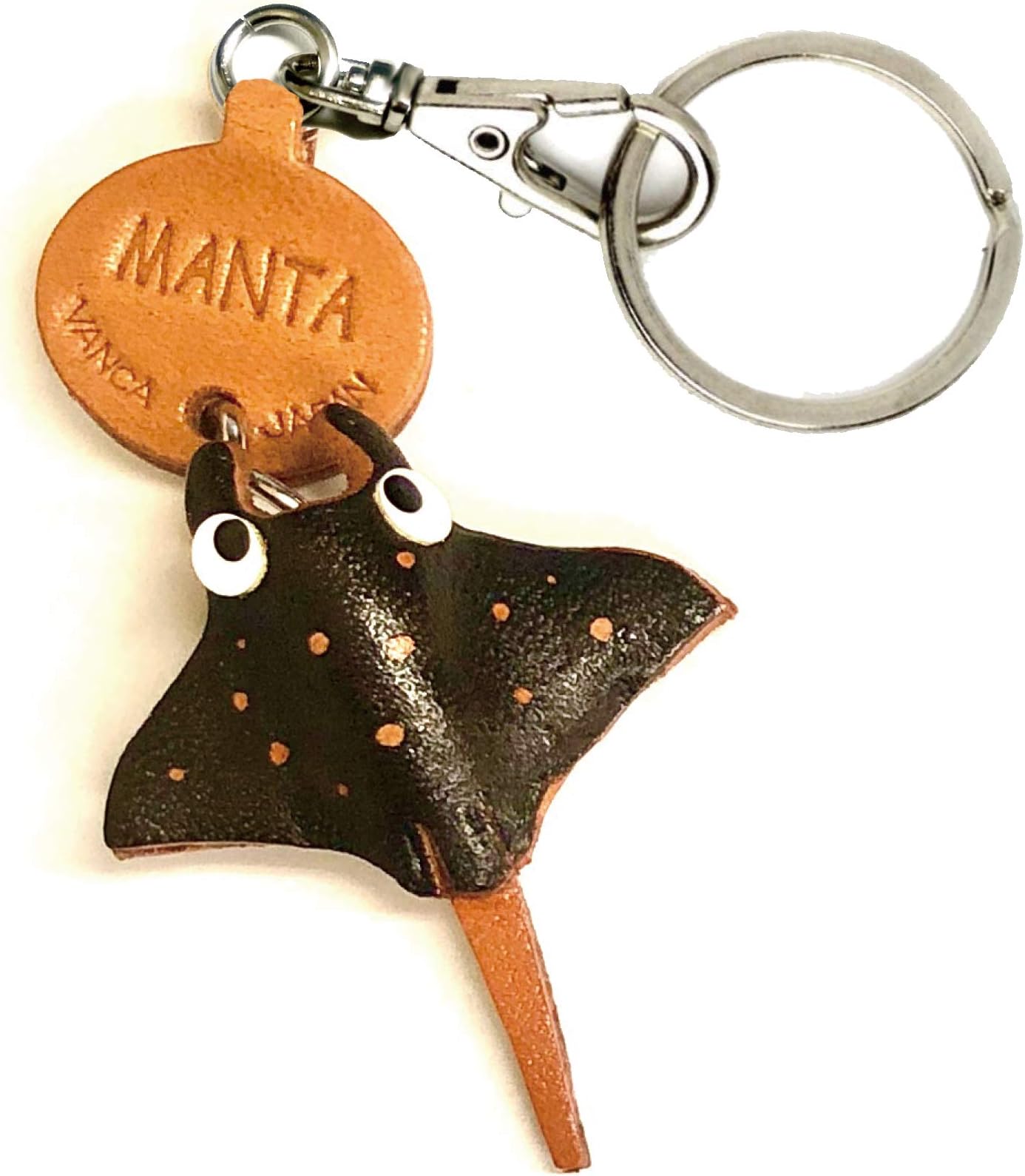 Manta Ray Leather Fish/SeaAnimal Small Keychains VANCA Craft-Collectible Keyring Charm Pendant Made in Japan