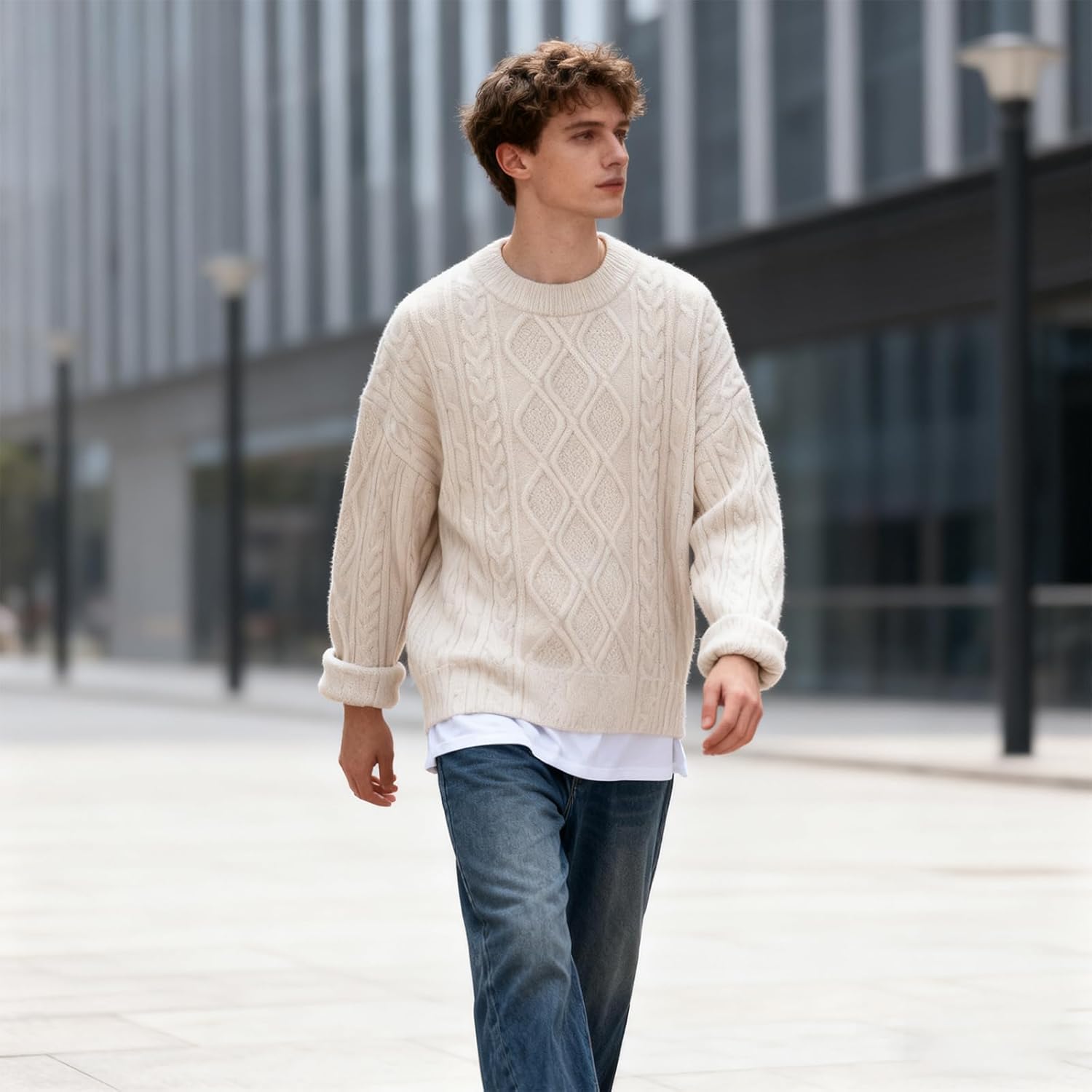 Men's Heavyweight Fleece Lined Crewneck Sweatshirt Thermal Long Sleeve Pullover Warm Casual Knit Soft Sweaters