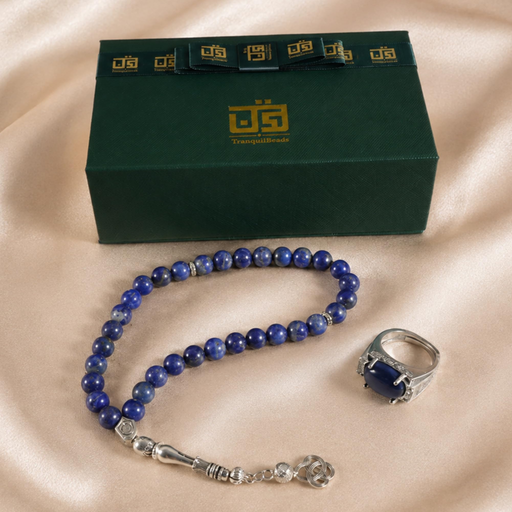Tasbih niebieskie koraliki kamienne 33 koraliki z niebieskim pierścieniem tygrysie oko i pudełkiem na prezent, łańcuszek modlitewny Misbaha do dhikra i liczenia, zawieszka samochodowa, prezent dla