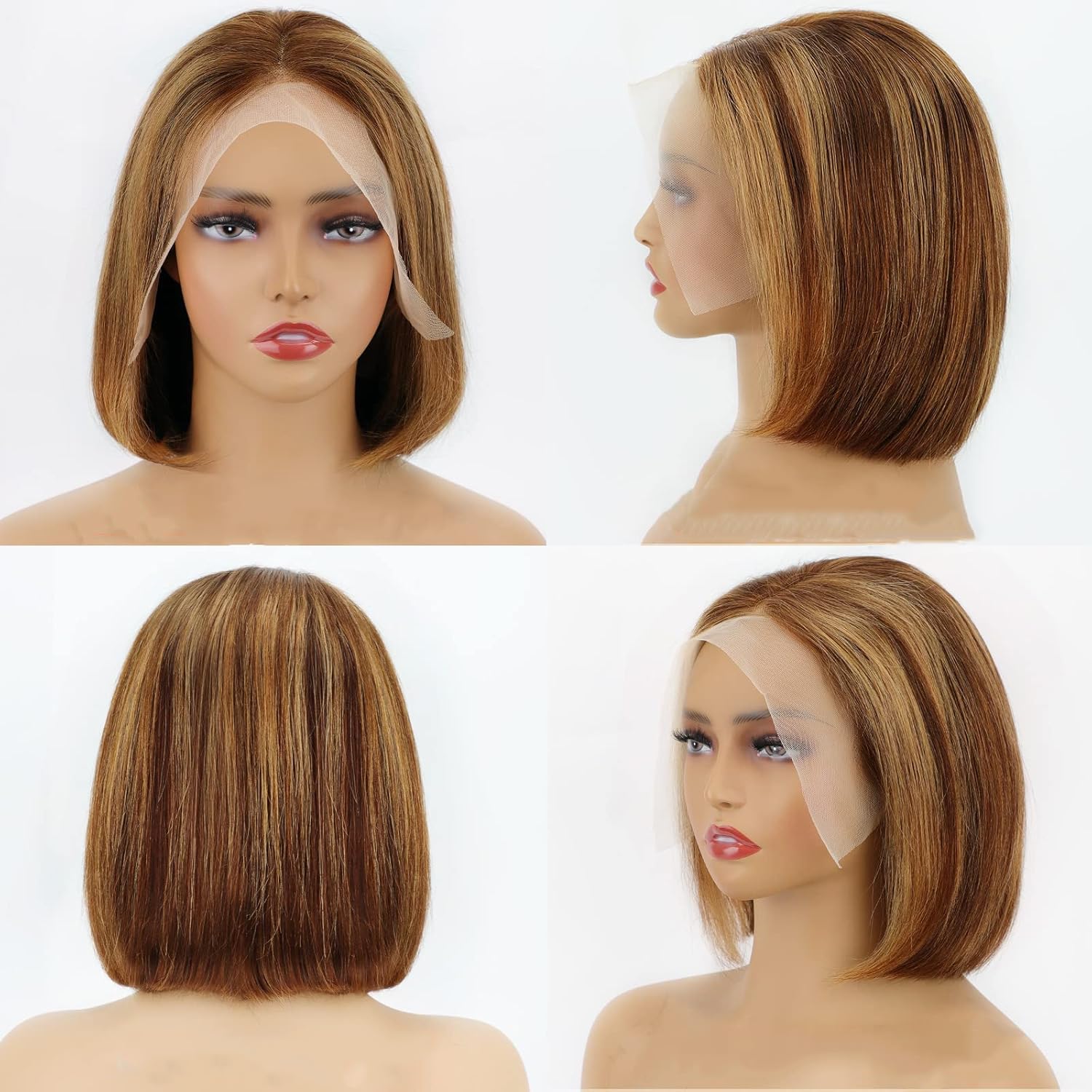 4/27 Ombre Bob Wig Human Hair 13x4 Lace Frontal Wig Human Hair Short Bob Straight Human Hair Wigs for Black Women 180% Density Transparent Lace Pre Plucked Natural Hairline with Baby Hair 10 Inch - Image 2