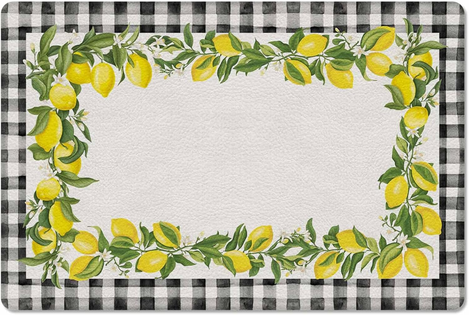 Spring Summer Lemon Antifatigue Kitchen Bath Door Mat Cushioned Runner Rug,Washable Welcome Floor Sink Mat,Black and Whihe Buffao Plaid Check Waterproof Comfort Standing Doormat for Kitchen,24"x36"