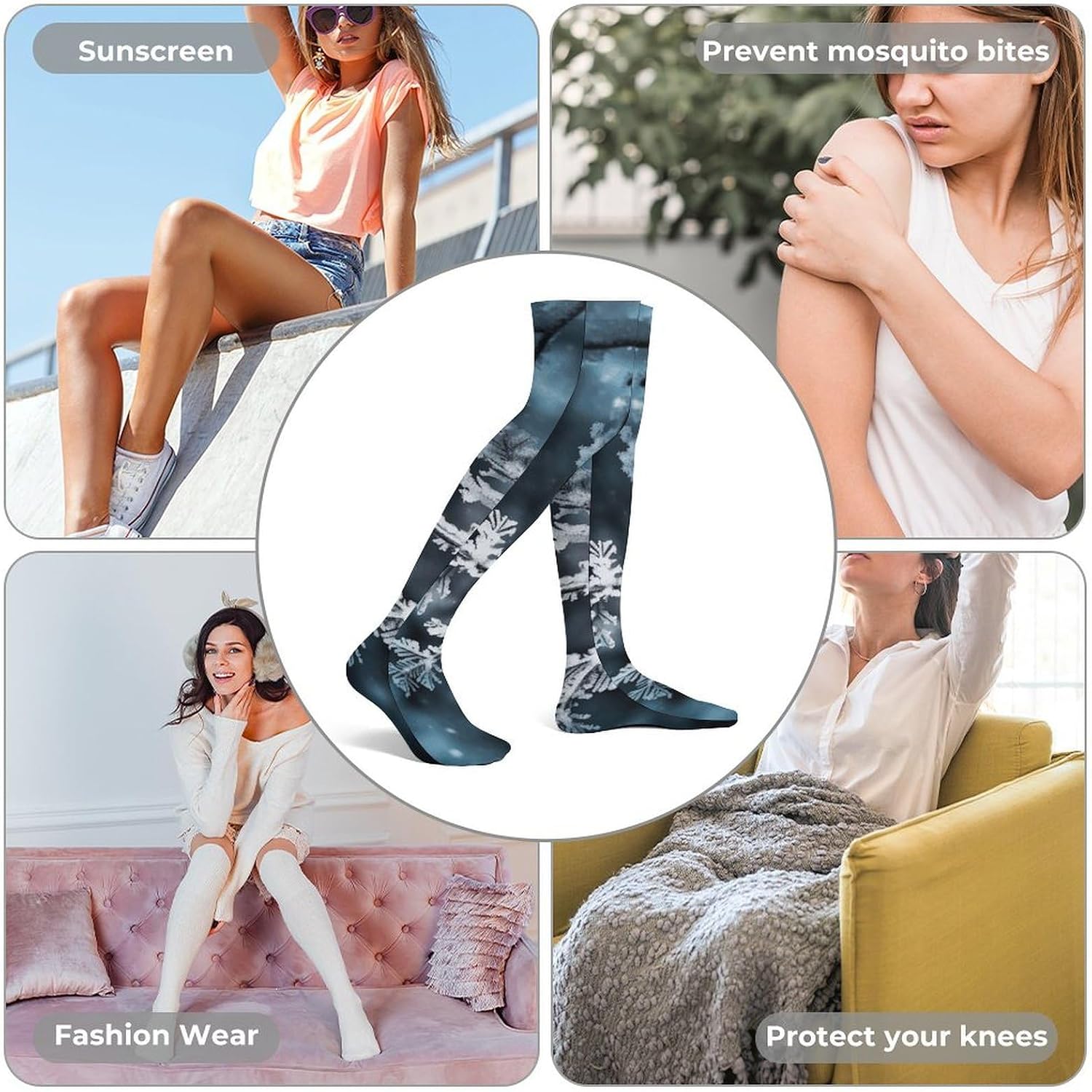 Snowflakes on Tree Knee High Stockings for Women 23.6" Breathable Thigh High Stockings Over The Knee Socks