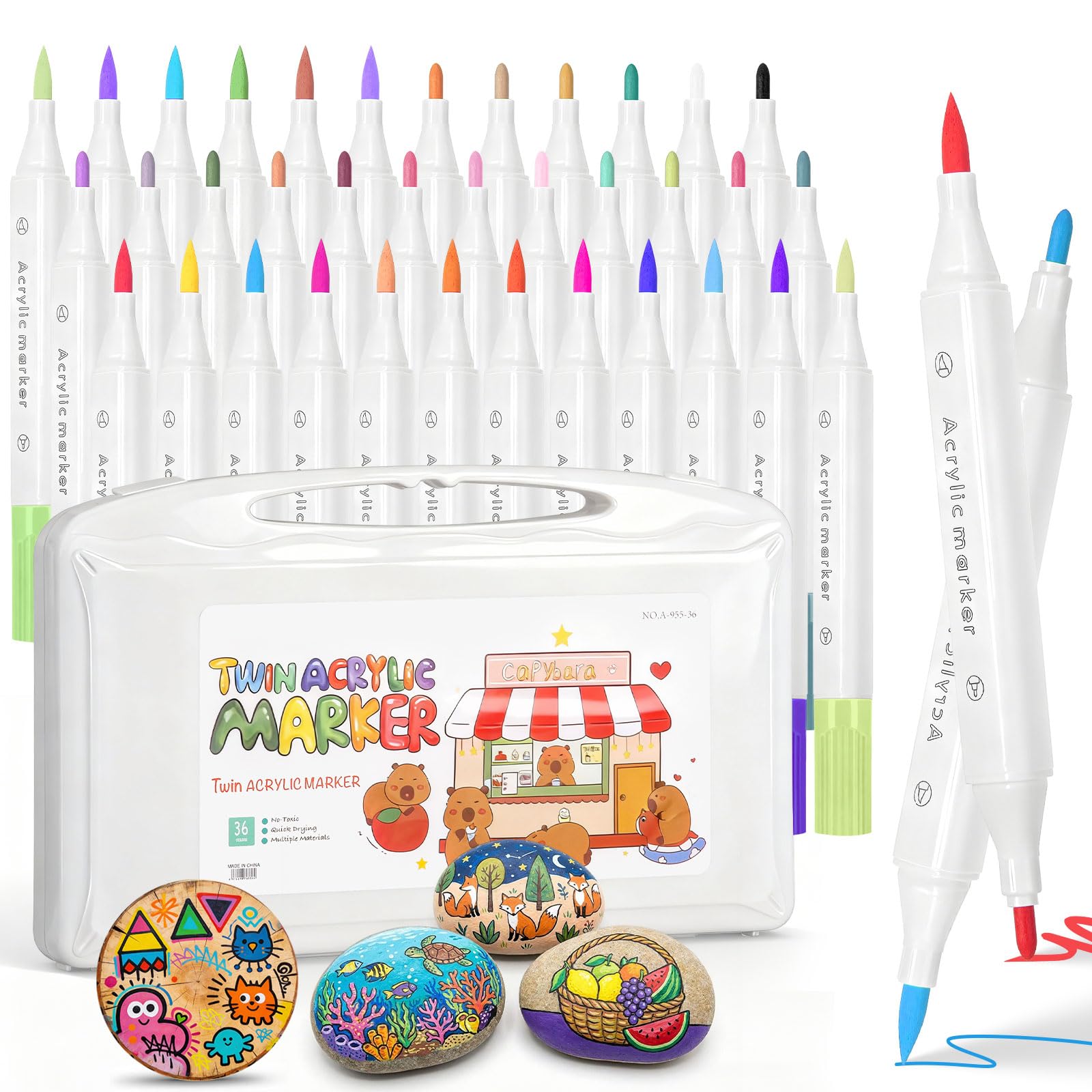 WSICSE 36 Color Acrylic Paint Markers Set, Soft Brush Tip Art Pens Triangular Pen Barrel Design for Wood, Canvas, Glass & Rock Painting, Water-Resistant Ink DIY Crafts Supplies, Graduation Gifts