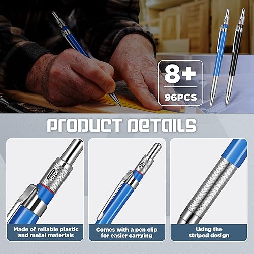 Miniatura 3 de Zhehao 8 lápices de soldadores con 96 piezas de repuesto redondos plateados de 0.079 pulgadas, marcadores de soldadura de metal con sacapuntas