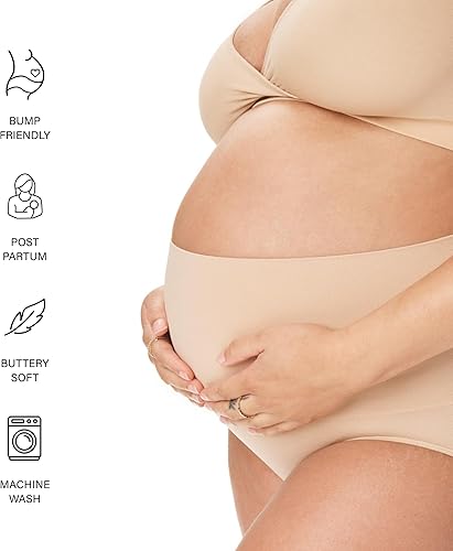 Miniatura 3 de Motherhood Maternity Ropa interior de maternidad para mujer, paquete de 2 unidades, esenciales posparto, sin costuras, tallas grandes, Negro y Beige
