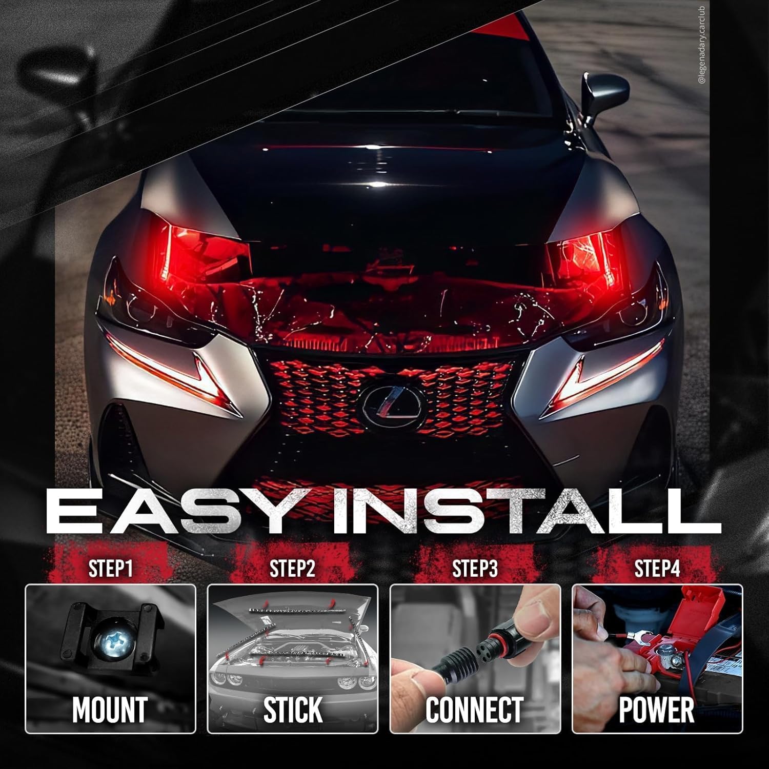 OPT7 Engine Bay & Interior LED Bundle Lights with App & Remote Control, RGB Multicolor Car Ambient Decoration, Waterproof Light Strips, Under Hood Lighting Accessories