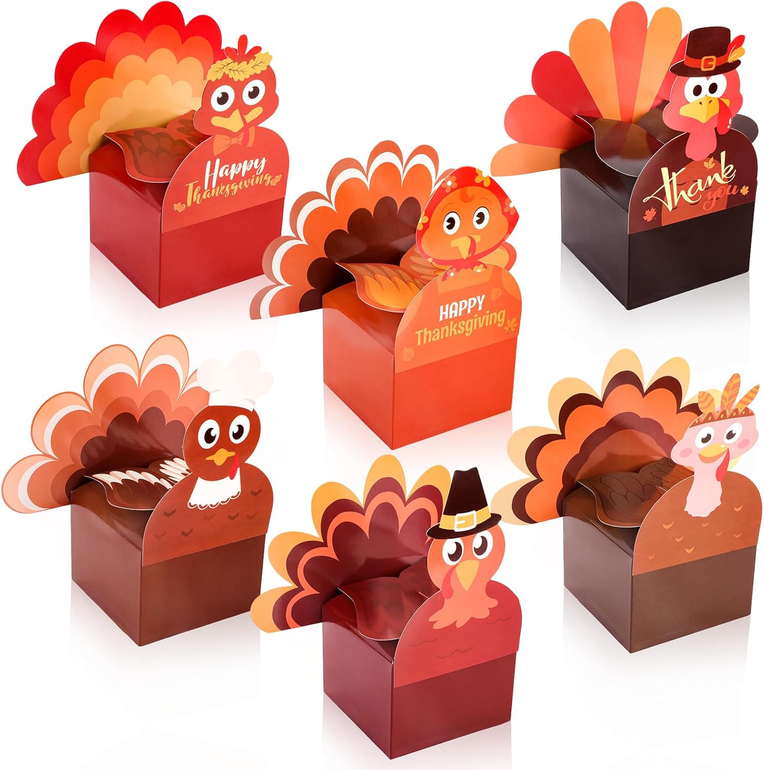 HOWAF 12 Pcs Thanksgiving 3D Turkey Candy Boxes Happy Thanksgiving Party Decoration Gift Boxes Funny Thankful Turkey Treat Boxes Goodie Boxes for Thanksgiving Day Party Decor Supplies Table Centerpiece
