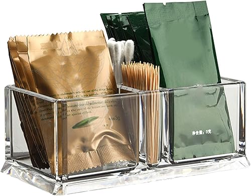 WENMAQIN Pequeña caja de té para café y azúcar, soporte para bolsas de azúcar de 5.8 x 3.2 x 2.36 pulgadas, organizador transparente de bolsas de
