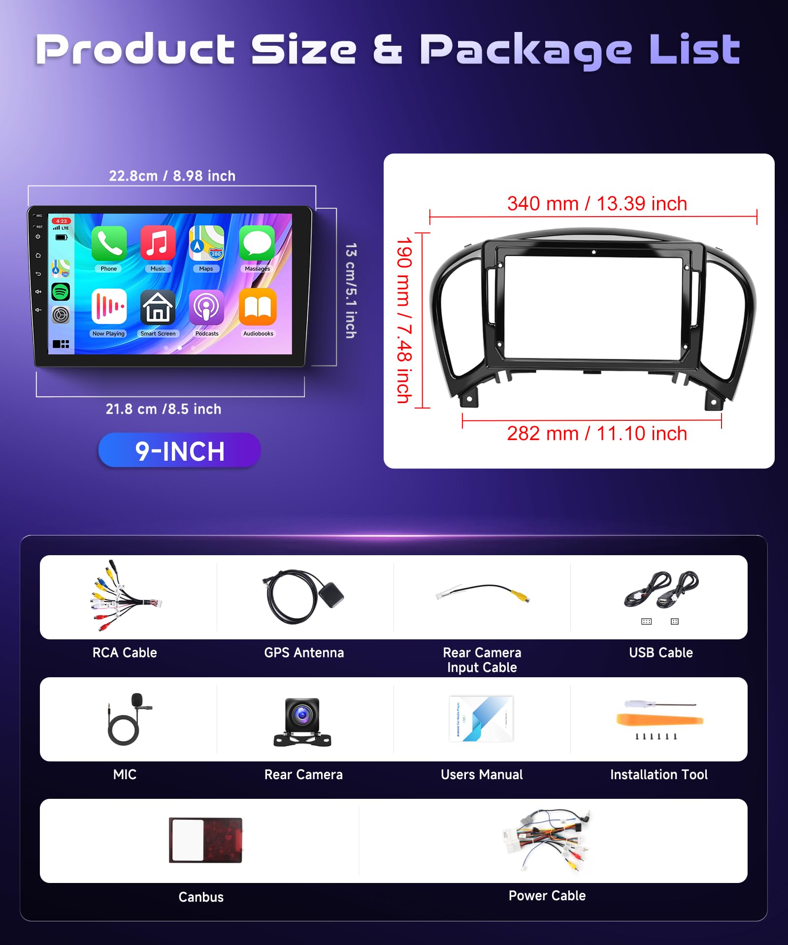6G 128G VECHTEL 9" Autoradio Bluetooth per Nissan Juke J15 2010-2019/ YF15 Infiniti ESQ 2011-2017 Carplay Android Auto,DSP EQ,Wifi GPS Navi,RDS/FM Radio 2 din con Retrocamera AHD