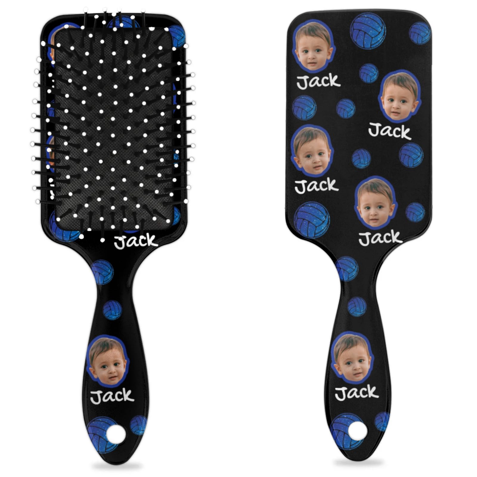 Personalized Cute Black Hair-Brush Detangle for Kids-Boys-Toddler-Baby with Picture-Name, Custom Soft Bristle Comb, for All Hair Types Wet/Dry/Curly/