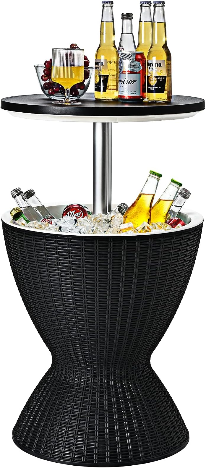 COSTWAY Ice Bucket Table, 30L Multifunctional Ice Beer Drinks Storage Holder with Height Adjustable Tabletop, Outdoor Garden Patio Deck Cool Bar for Camping Picnic Party (Black)