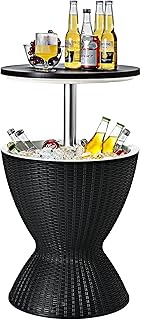 COSTWAY 3 in 1 Cool Bar, höhenverstellbarer Beistelltisch, 30L Outdoor Bier- und Weinkühler in Rattanoptik, Getränkekühler mit Abflussloch, für Terrasse, Party, Poolbereiche, Schwarz