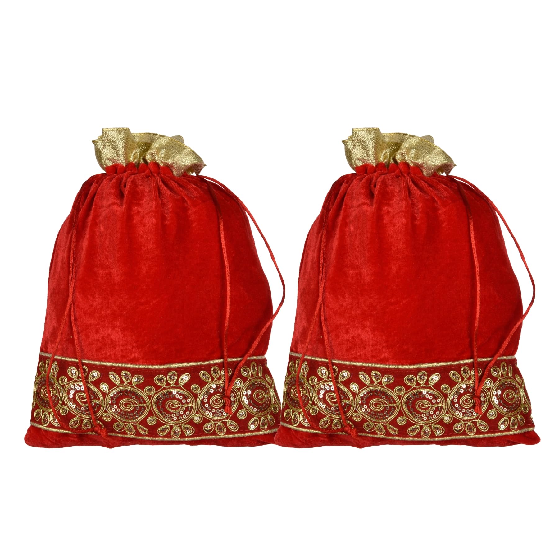 Kuber IndustriesKuber Industries Potli | Velvet Wedding Potli | Drawstring Closure Potli | Wallet Potli | Christmas Gift Potli | Baby Shower Potli | Traditional Shagun Potli | Gota Potli | 9x12 Inch | Pack of 2 | Red