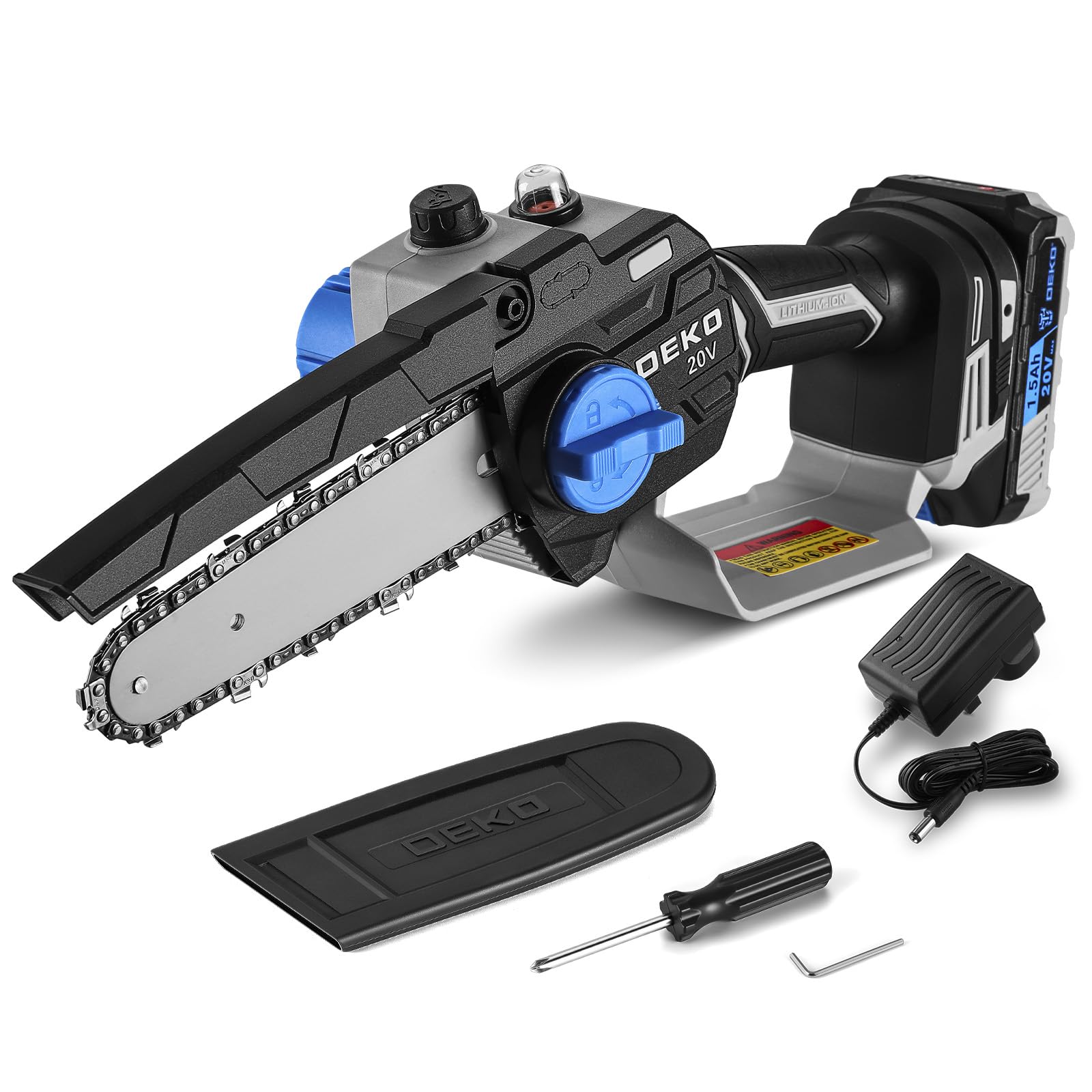 DEKOPRO Mini Chainsaw Cordless: 6 Inch Small Electric Hand Chainsaw Battery Powe