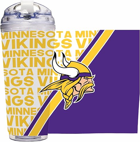 Miniatura 22 de Rico Industries NFL Football - Vaso de acrílico de 24 onzas con tapa con bisagras, vaso de doble pared con licencia oficial para fanáticos de la NFL