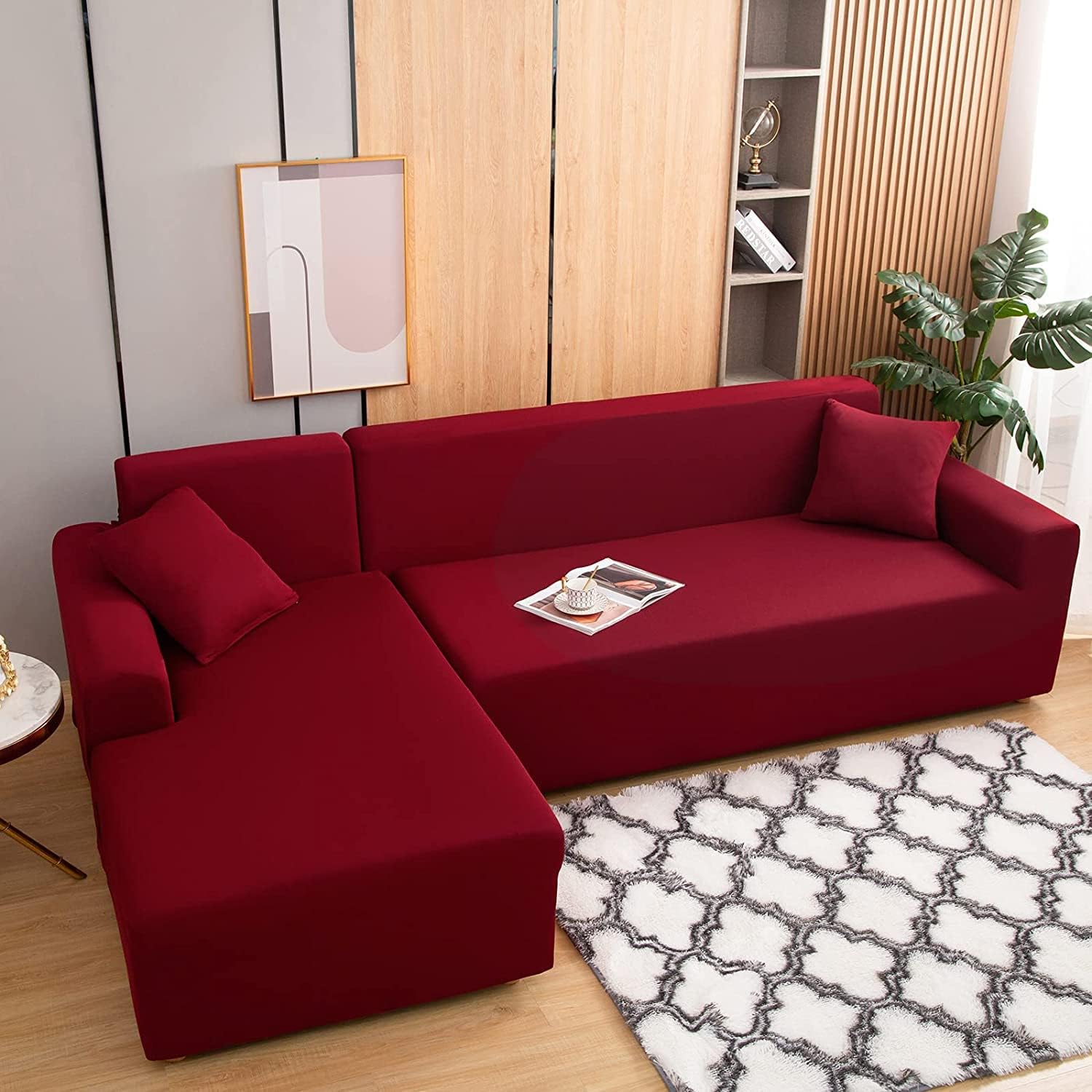 ele ELEOPTION 2 Piece Couch Covers for Sectional Sofa L Shape Chaise Covers for Couch Chaise Slipcover Pets Black (L-Shape 3+3 Seater)