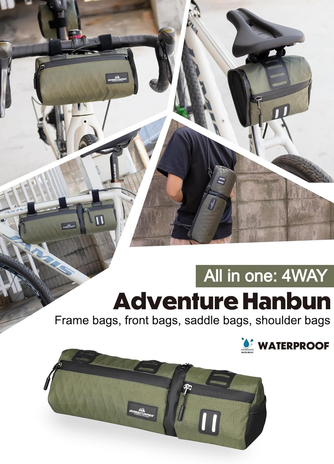 GORIX Bike Front Bag Handlebar Bag Saddle Bag Shoulder Bag Separable Waterproof Large Capacity Road Bicycle Mini Velo (Adventure Hanbun)
