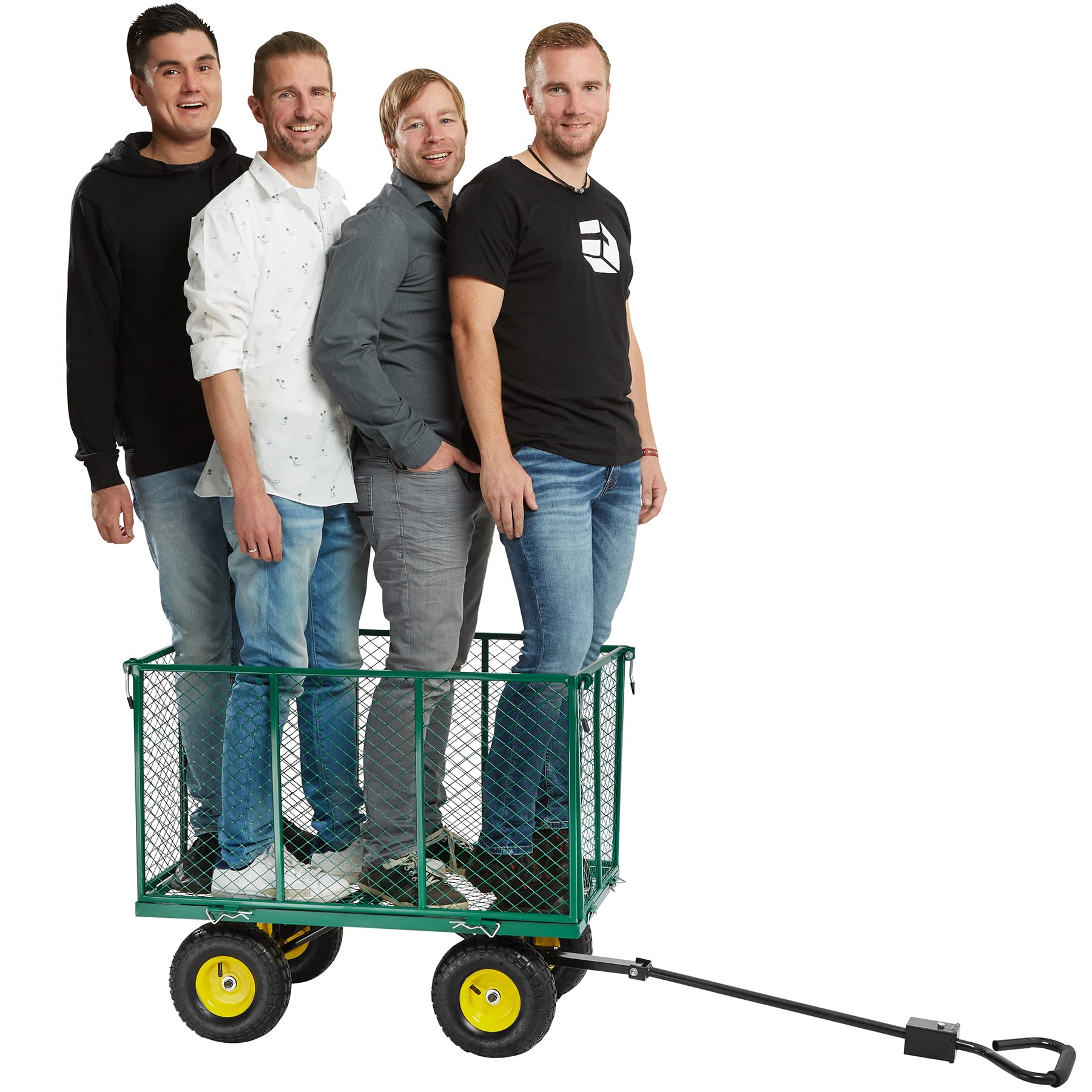 TecTake® Carretto a mano con Maniglia Imbottita, Carrello con Ruote Portatutto, Pareti Laterali ad Apertura Rapida, Gancio Traino, Telo Interno Incluso, Portata 544 Kg - Verde
