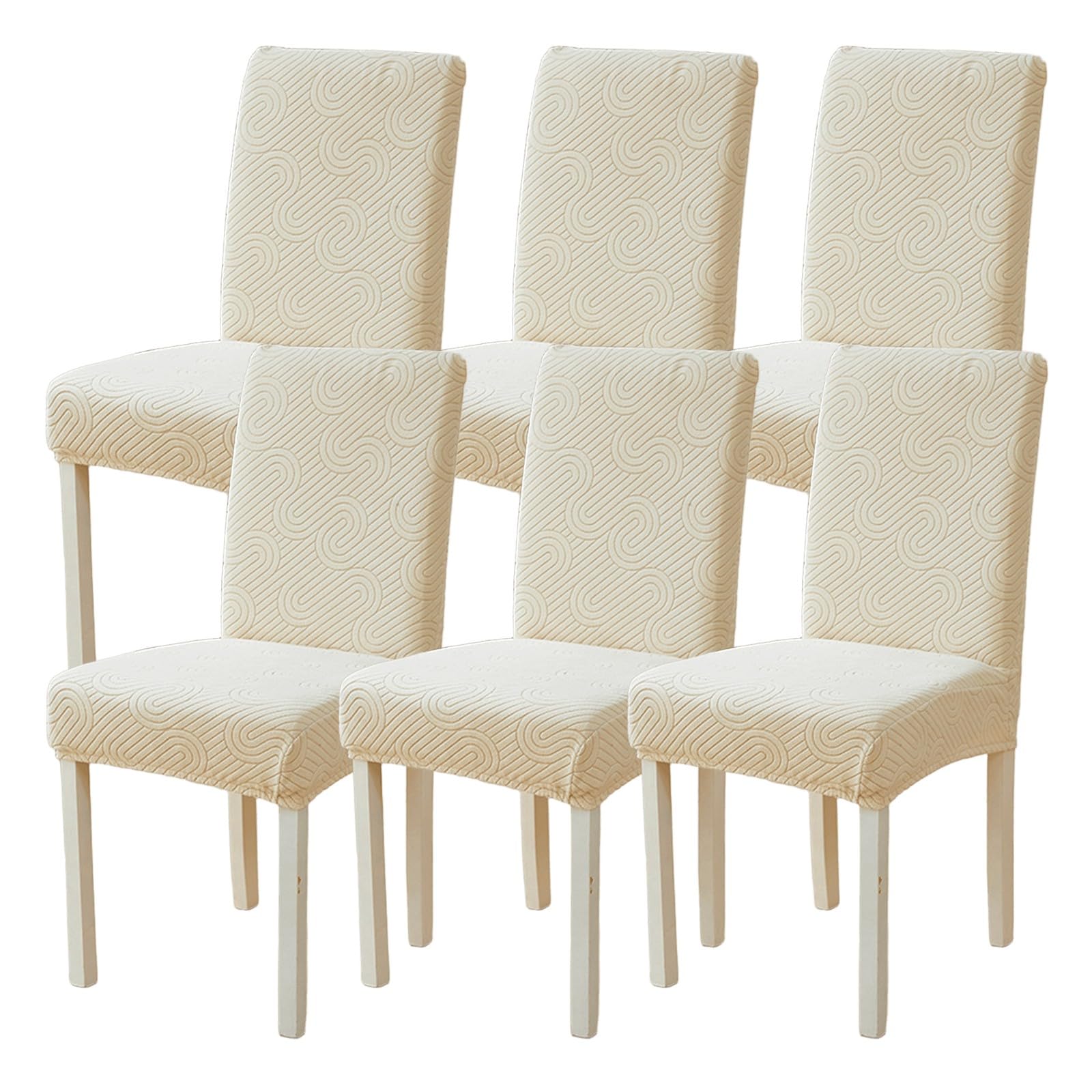 Esszimmer Stuhlhussen 2/4/6er-Set,Stretch-Jacquard-Stoff Küchenstühle,Stuhlhussen Schutz für Hotel-Speisesäle Zeremonien Bankette Hochzeiten(Beige,6 Set)