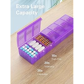 Large Pill Organizer Weekly, Barhon Vitamin Case Box Large Capacity Compartments, 7 Day Pill Containers for Medicine Supplements Fish Oil