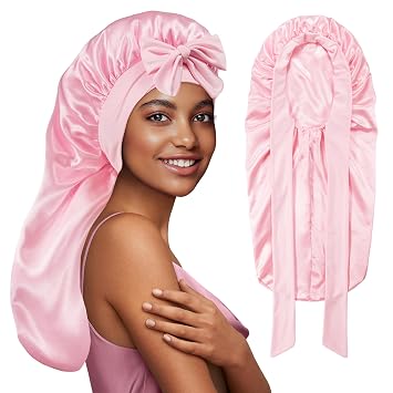 Long Bonnet for Braids Curly Hair Long Hair,Satin Bonnet with Tie | Long Double Layer Reversible Silk Hair Bonnet for Sleeping, Sleep Bonnets for Women, Anti-frizz Sleep Cap Reduce Friction