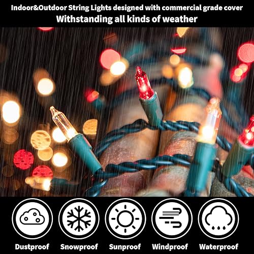 Miniatura 3 de LAMPHOME Guirnalda de luces de Navidad rojas extensibles superbrillantes, 100 luces, 19.6 pies, con certificación UL, mini bombillas para