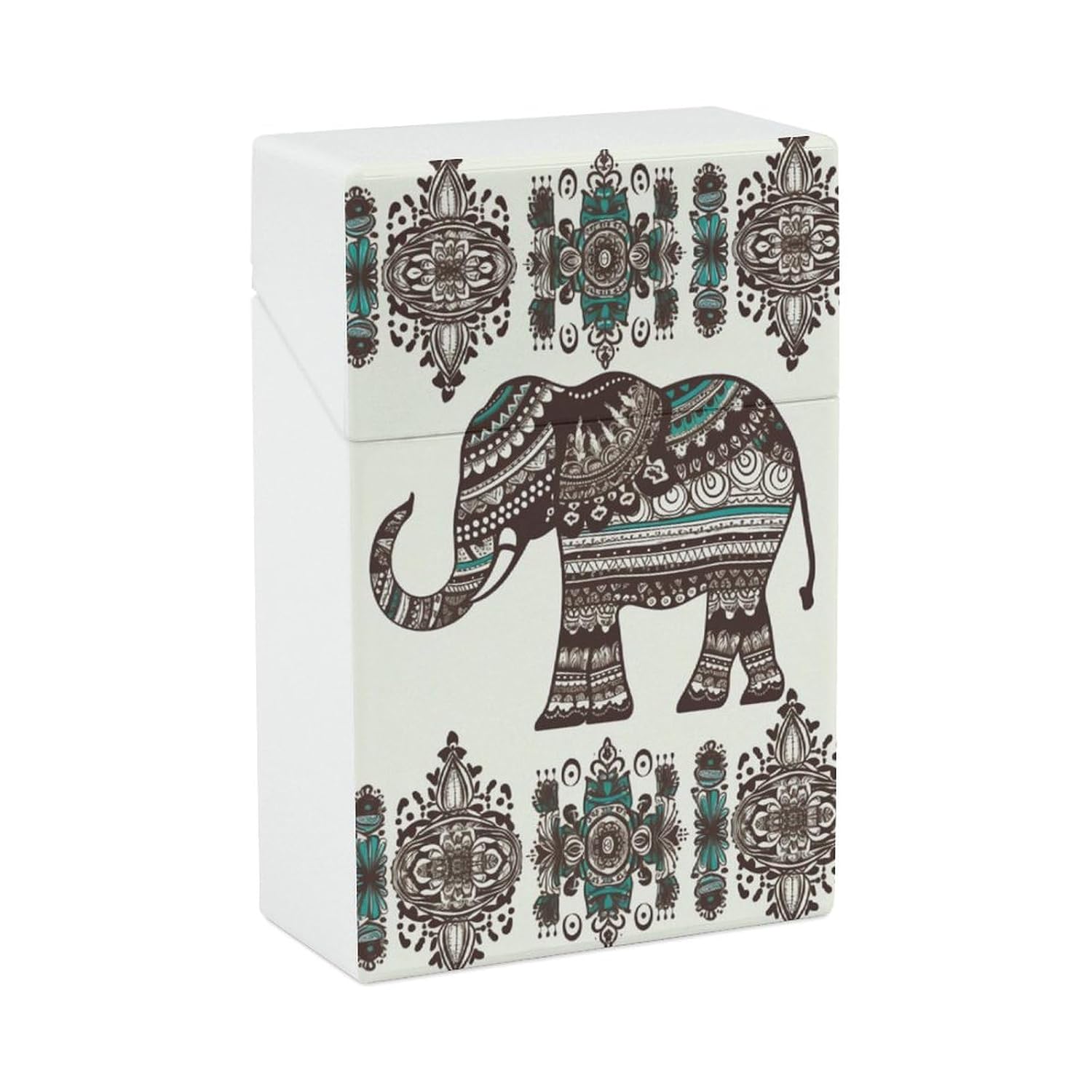 Boho Elephant Cigarette Case Box King Size 85mm 20 Capacity Lightweight & Waterproof Cigarettes Case for Men Women Push to Open Funny Purse Cigarettes Holder, Cigarette Accessories