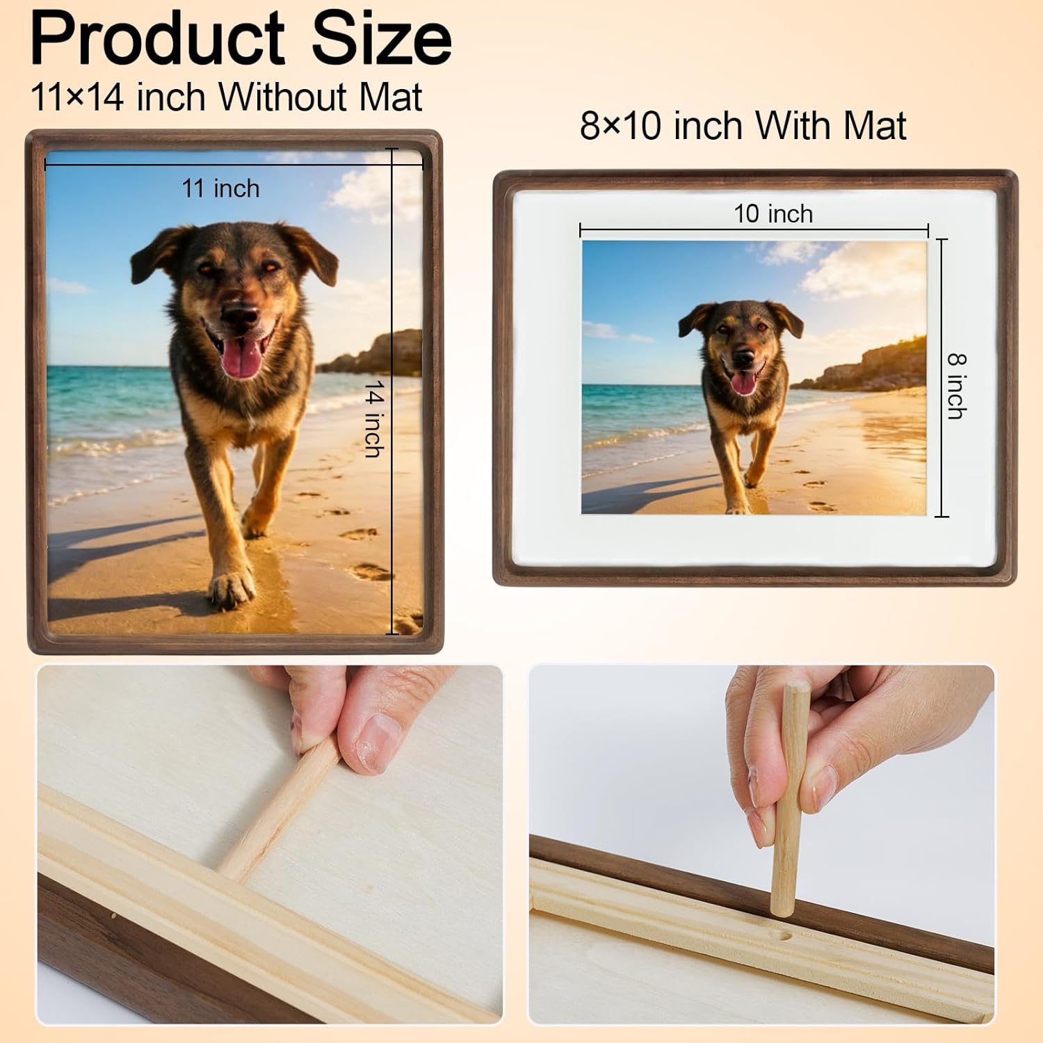 11x14 Picture Frame with Mat Matted to 8×10, Natural Walnut Wood Photo Frames Handcrafted Rounded Corner with Real Glass, Display Photo Gallery Wall & Tabletop Frame