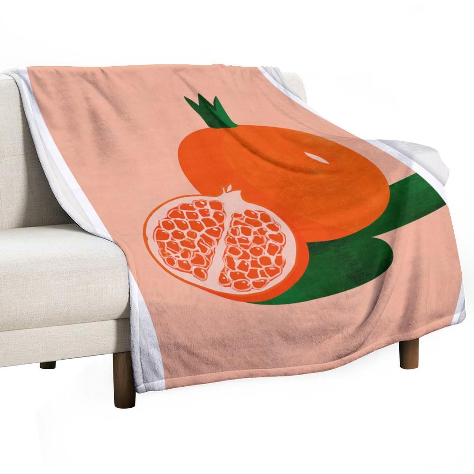 Jubonexis Minimal Whole Pomegranate And One Halved Anti Pilling Throw Blankets Cozy Durable Blanket for Bedroom Living Rooms Couch Sofa Bed 130x150cm(50x60in)