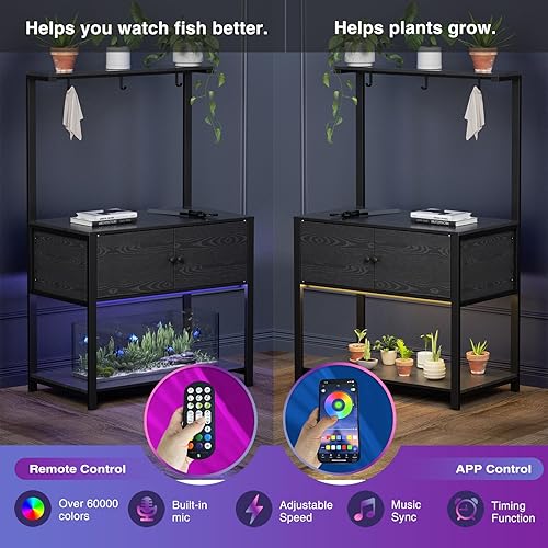 Miniatura 4 de Fienveorn - Soporte para tanque de peces de 40 a 50 galones con tomas de alimentación de luz LED, soporte de metal resistente para acuario con